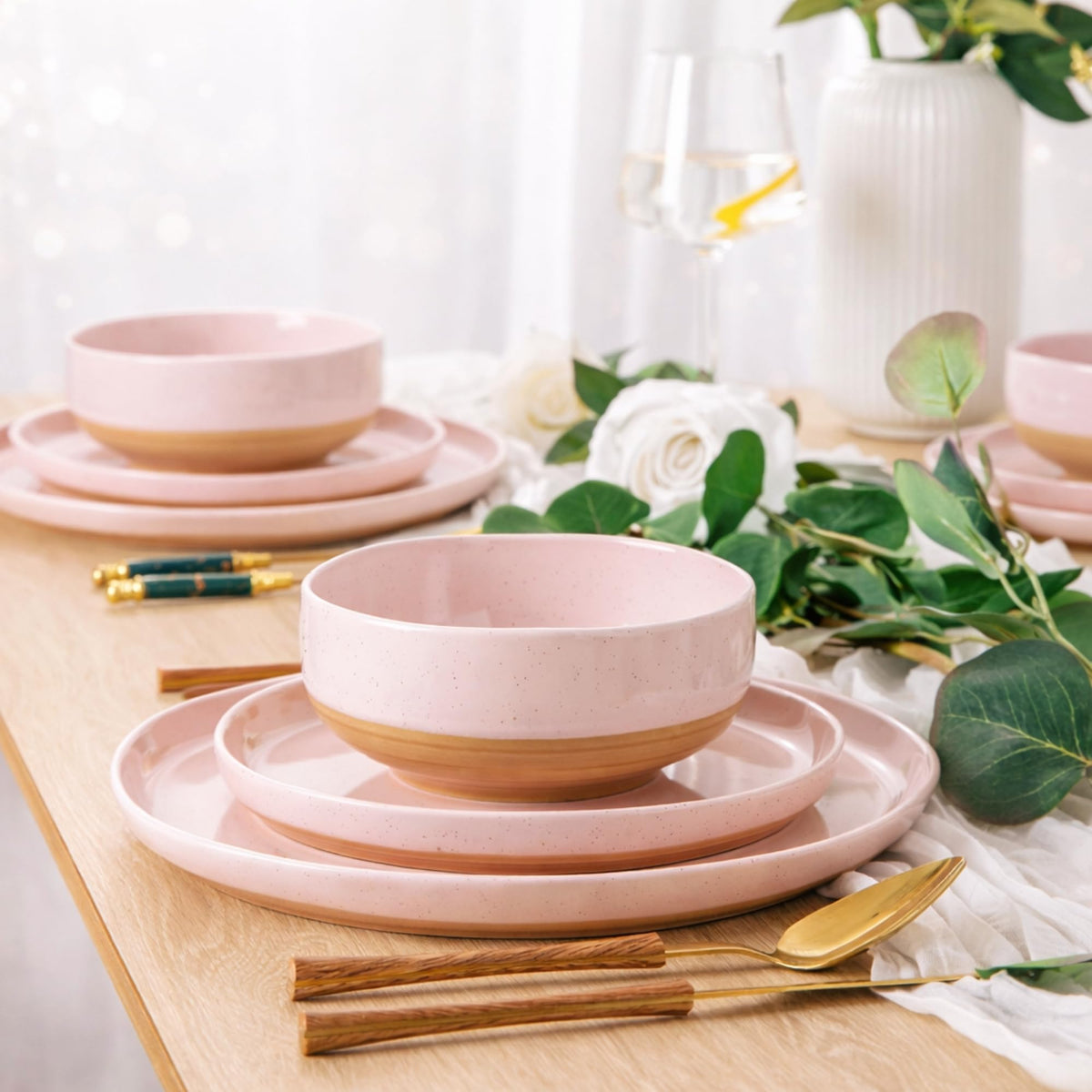 Dinnerware Sets for 4, 12 Pieces Ceramic Plates and Bowls Set