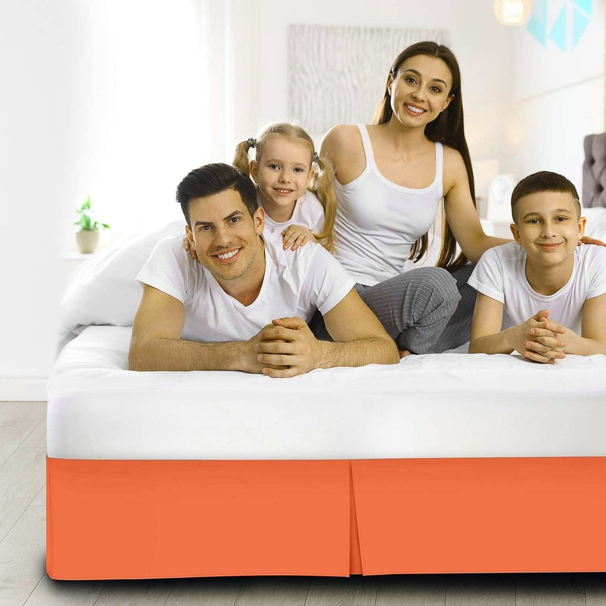 Split Corner 1000 Thread Count Box Pleated Coral Bed Skirt 78 x 80 Inches Egyptian Cotton 16 Inches Drop Bed