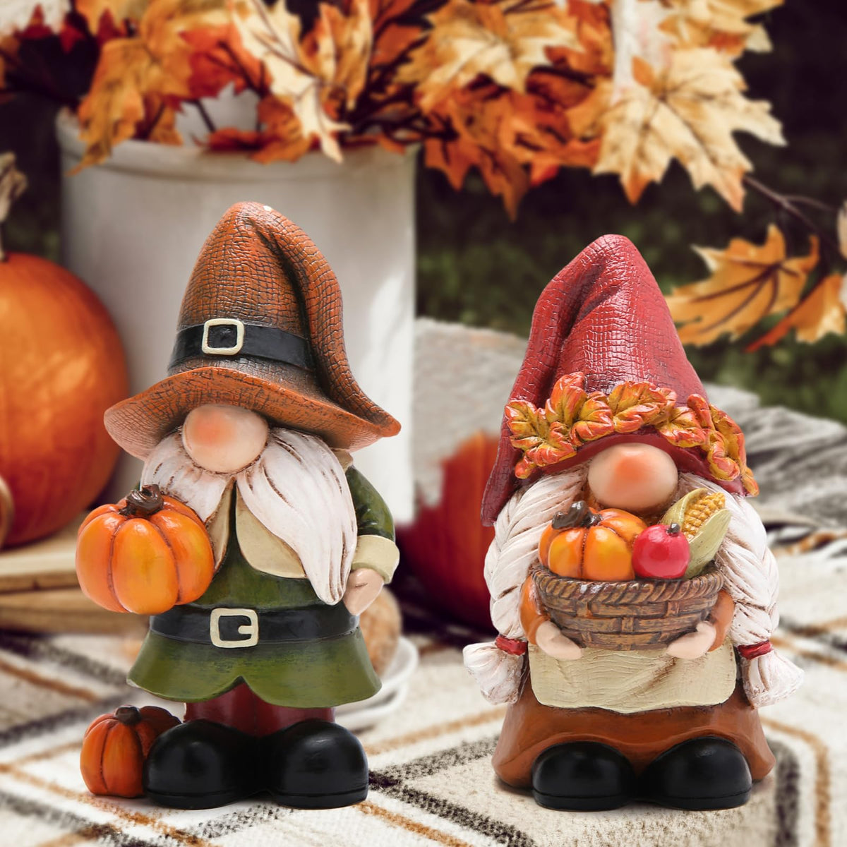 Fall Pumpkin Figurines, Thanksgiving Decorations, Set of 2