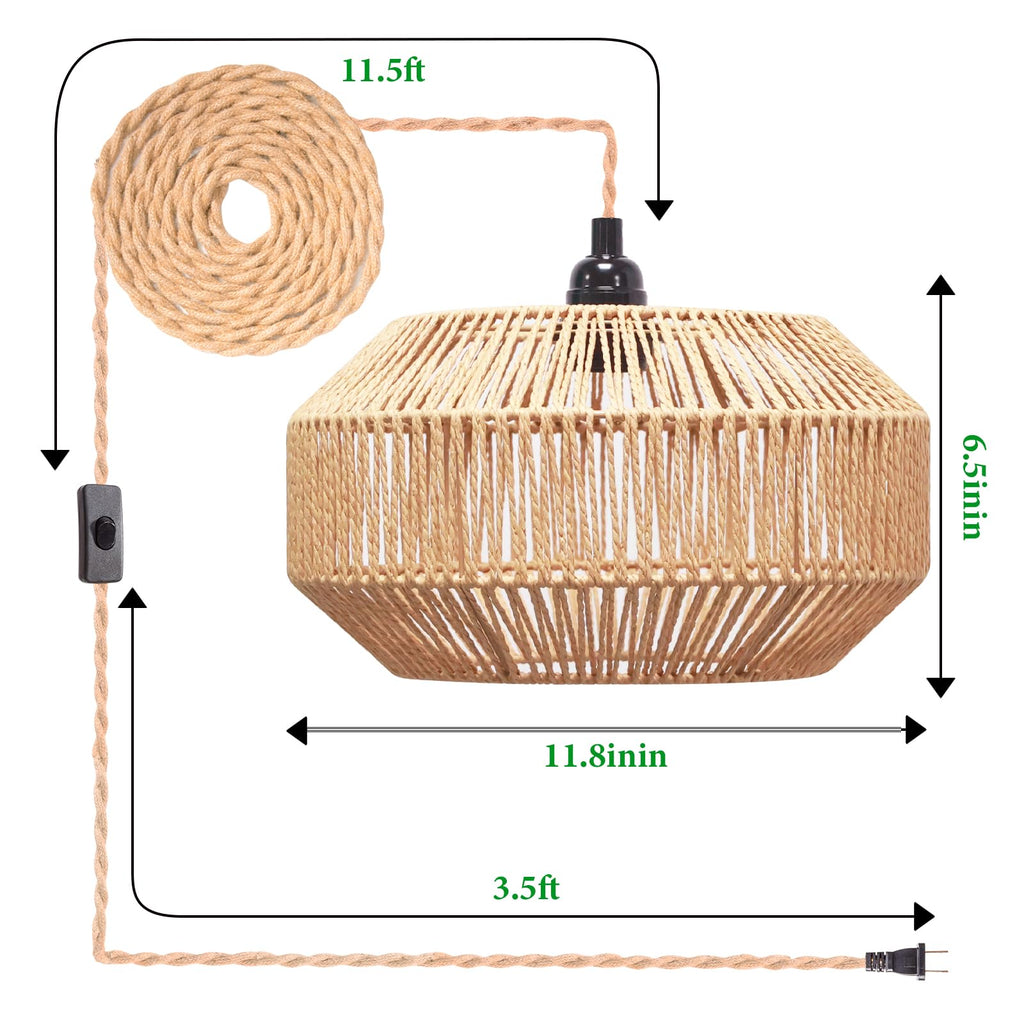 Hanging Lamp Plug in Pendant Light Rattan Hanging Lights with Plug in Cord Hanging lamp Hanging Lights with Plug in
