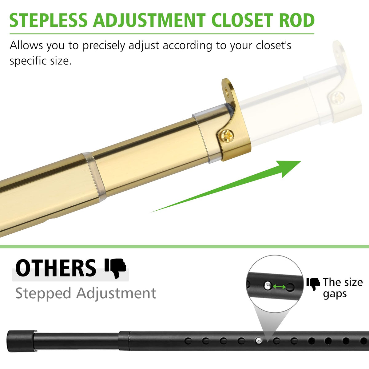 Oval Closet Rod for Hanging Clothes 18.2 to 31 Inch, Includes End Supports, Adjustable Wardrobe Tube, Heavy Duty
