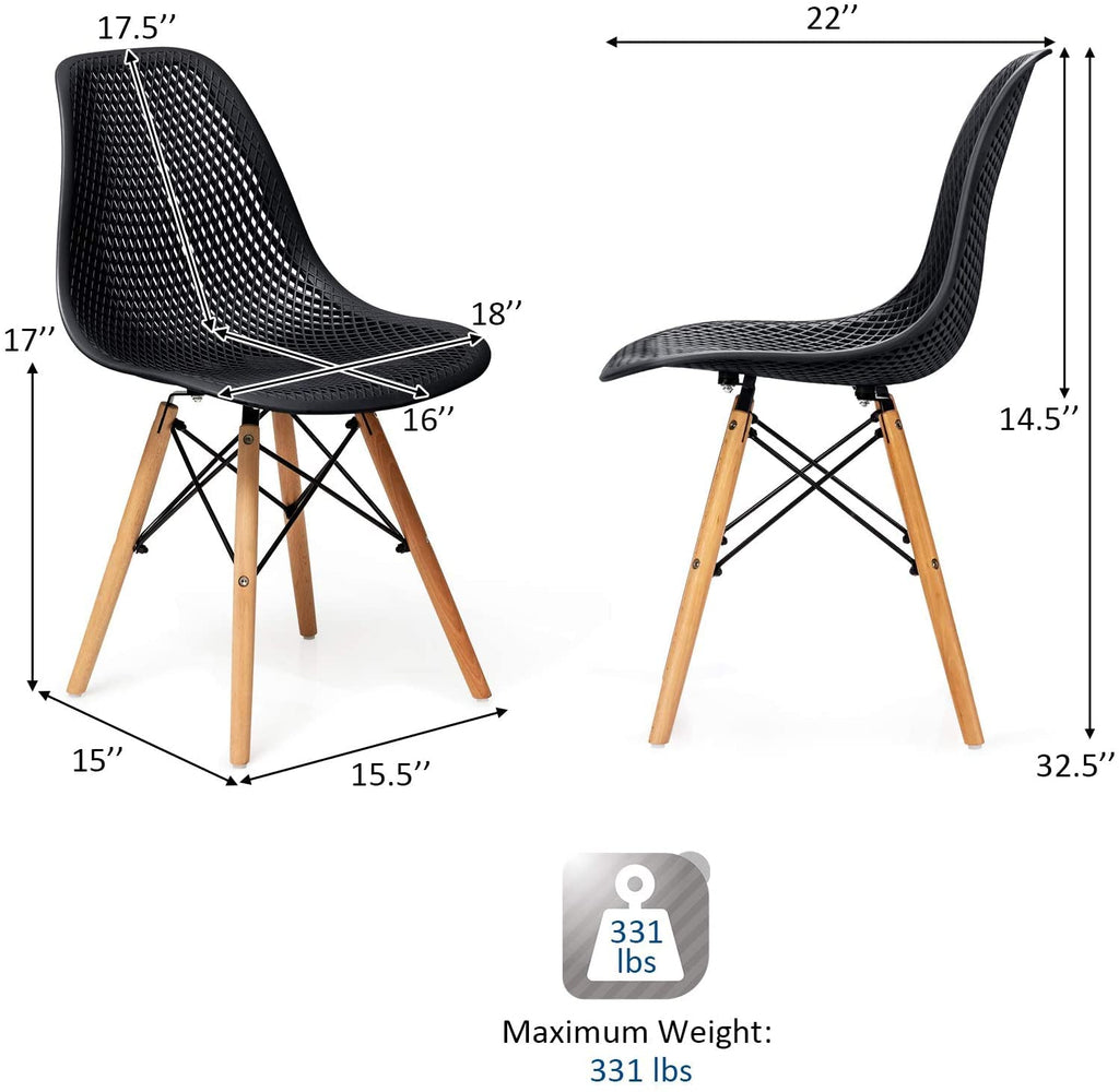 Inspired Eames Style Set of 4 Dining DSW Chairs, Shell PP Lounge Side Chairs w/Beech Wood Legs & Mesh Design, Modern Side Chairs Living