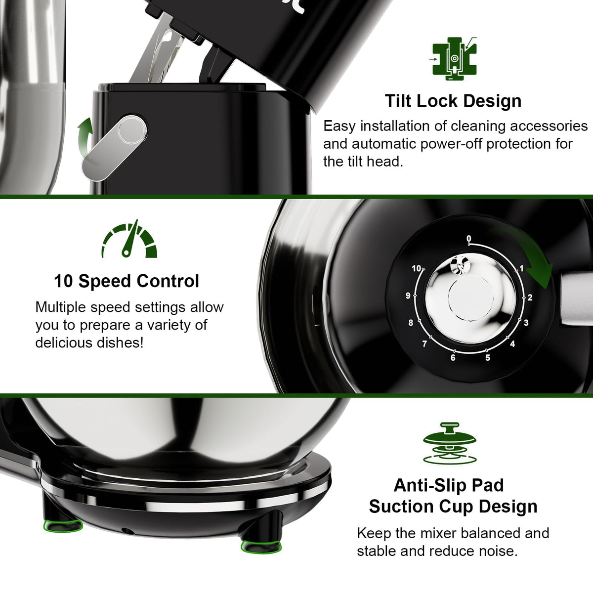 7.45 QT Tilt-Head Stand Mixer, Electric Mixer for Baking (Black)