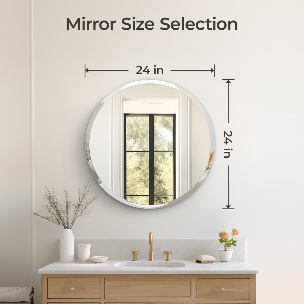Frameless Round Bathroom Mirror 24"