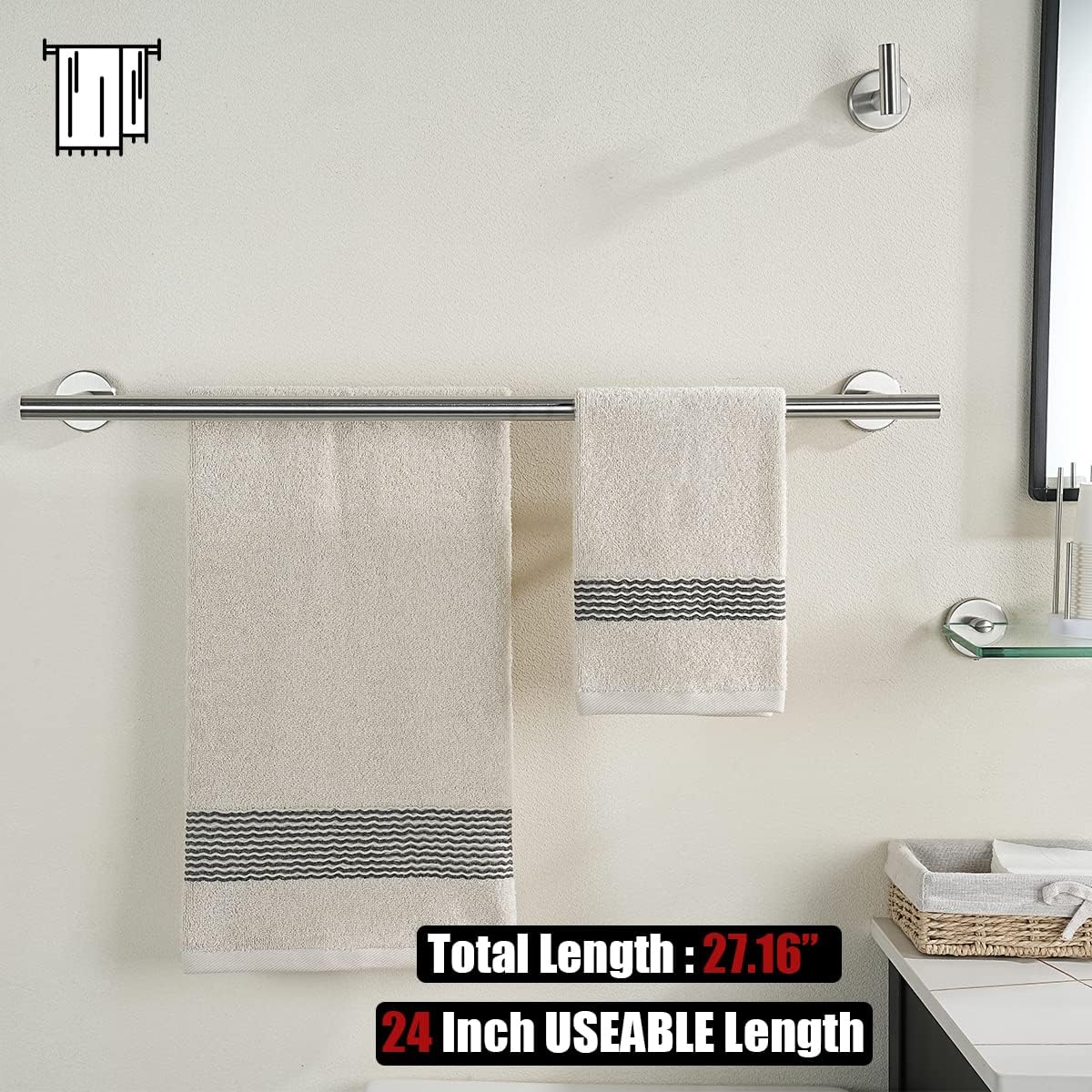 Bath Hardware Towel Bar Accessory Set, 5-Piece Bathroom Accessories Fixtures Set Brushed Finished Wall Mount Includes