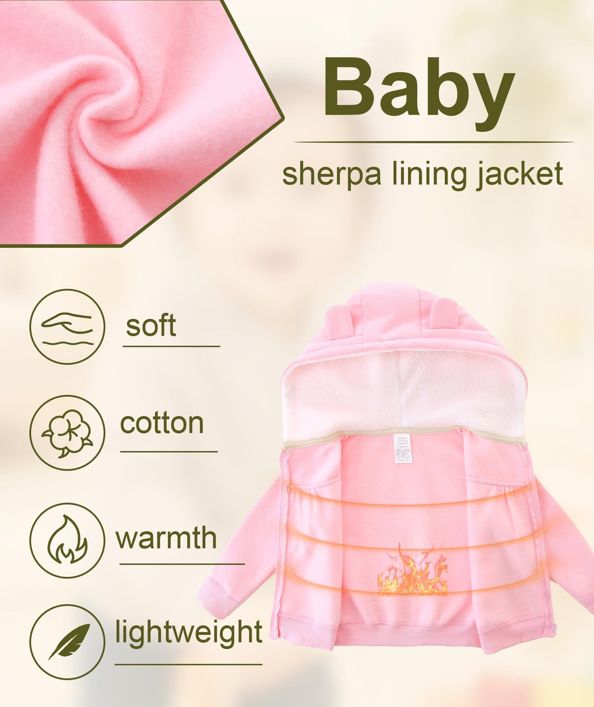 Baby Girl Clothes Toddler Hoodie Winter Jacket Baby Girl Coats Sweatshirt Zipper Fleece Snow Suit Pink