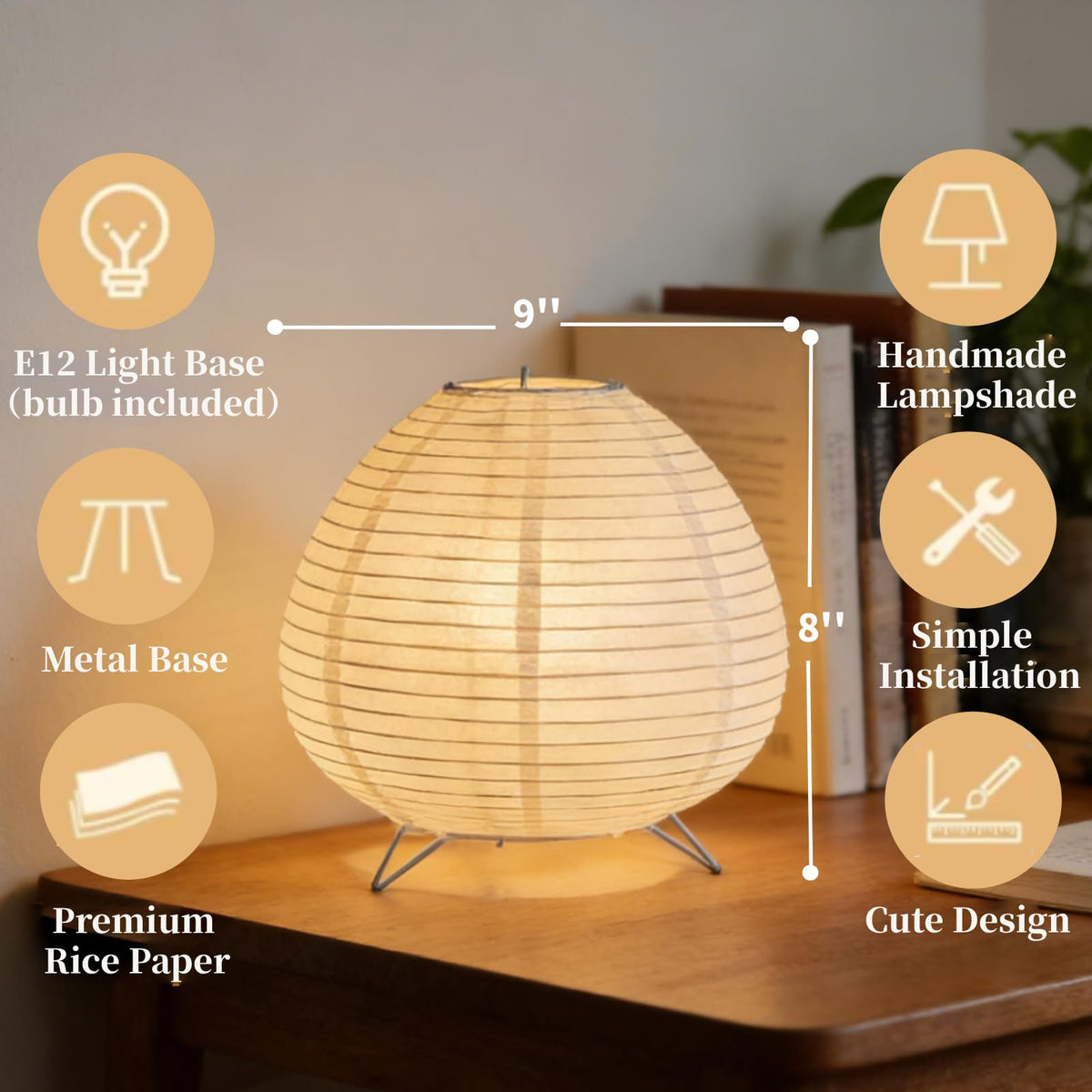 Small Paper Lamp, Japanese Lamp Lantern Table Lamp, Paper Table Lamp, Lantern Lamps for Desk Bedrooms Bedside Night