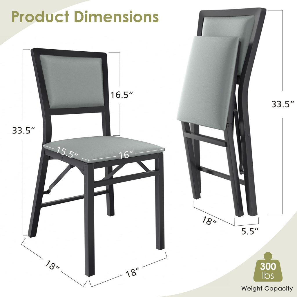 Folding Chairs Set of 4 with Cushion, Foldable Padded Seats with Heavy Duty Metal Frame /Dining/Living Room, No