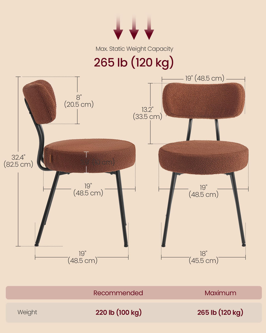 Boucle Set of 6, Upholstered Kitchen Chairs