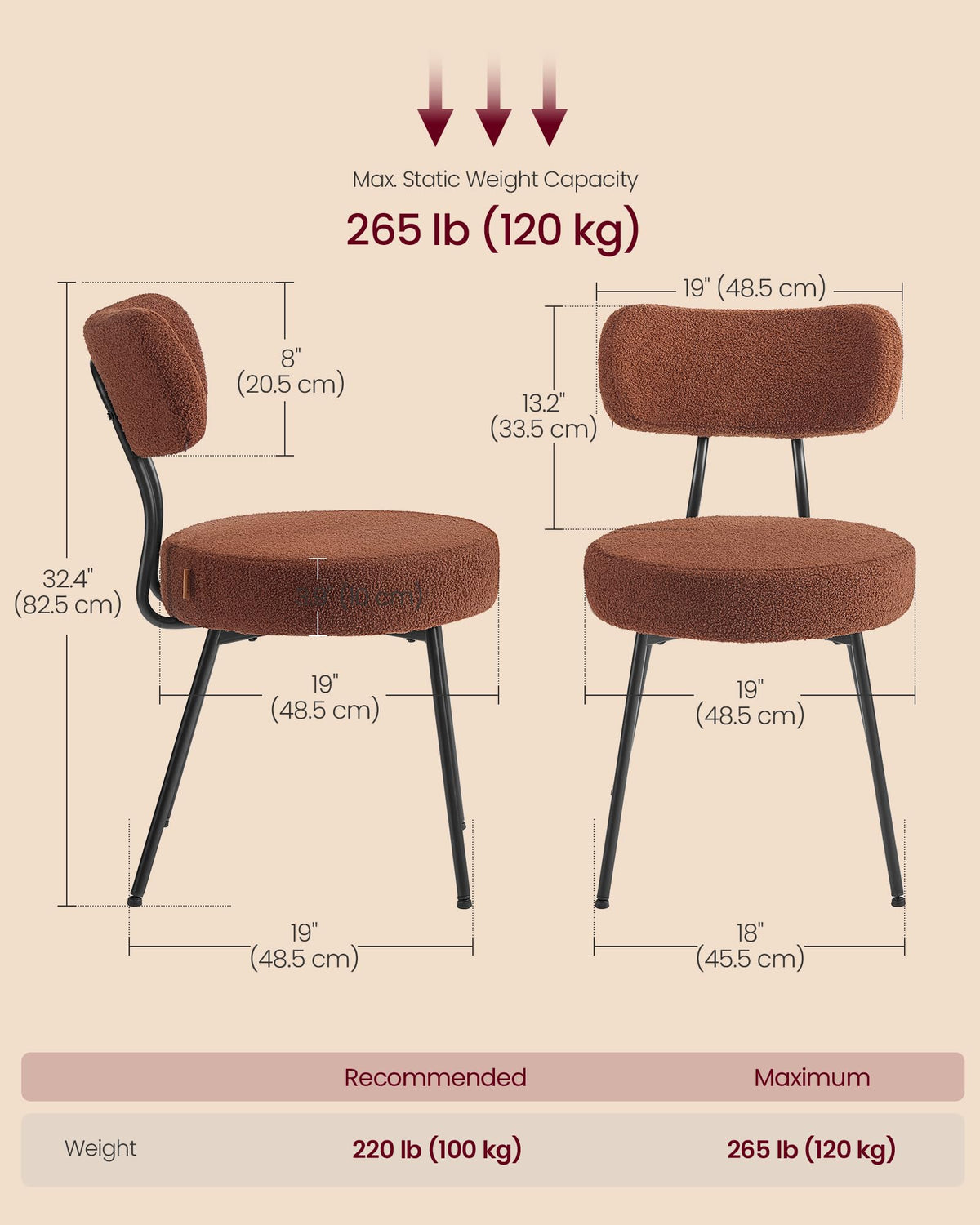 Boucle Set of 6, Upholstered Kitchen Chairs