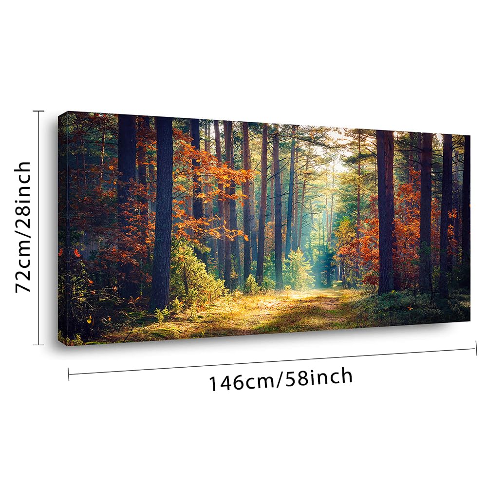 Autumn Forest Large Stretched Canvas Wall Art Bedroom Home Decoration, Mordern Morning Sunlight Wood Print Picture