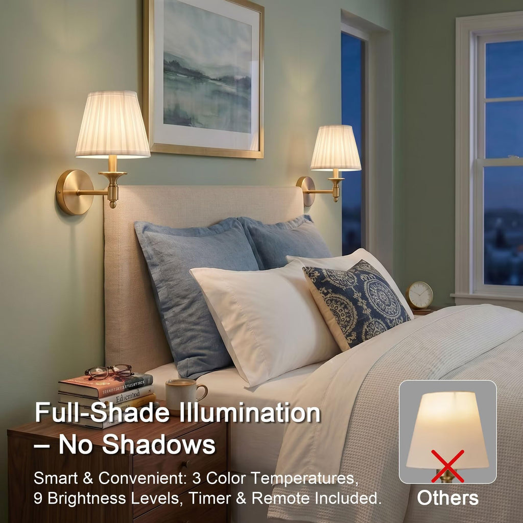 Battery Operated Wall Sconce Set of 2, Gold Wireless Wall Lights with 3 CCT Color Temperature & Dimmable Magnetic