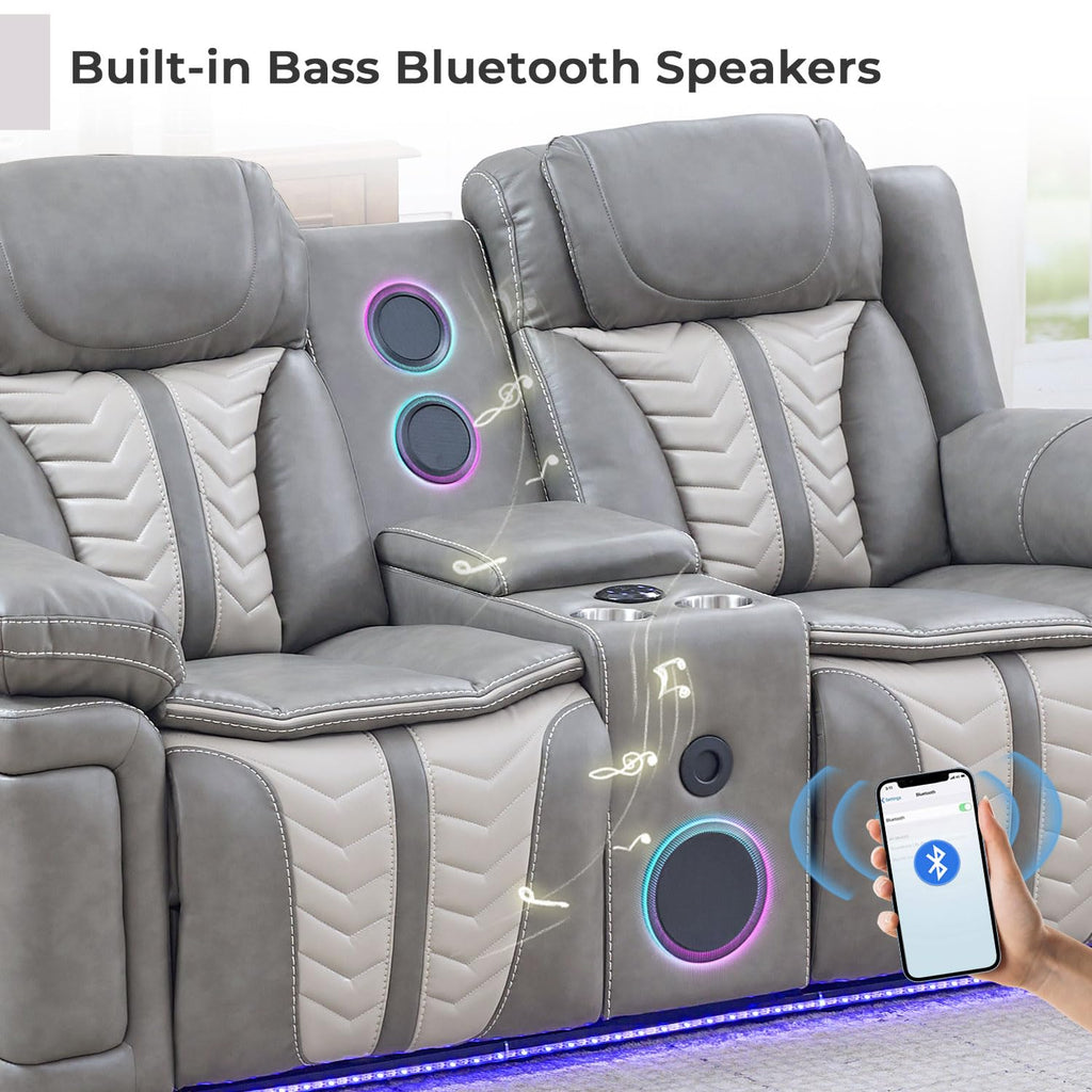Power Electric Recliner Sofa Set with Bass Speakers, 2 Pieces Reclining Couch and Loveseat Sets with Wireless