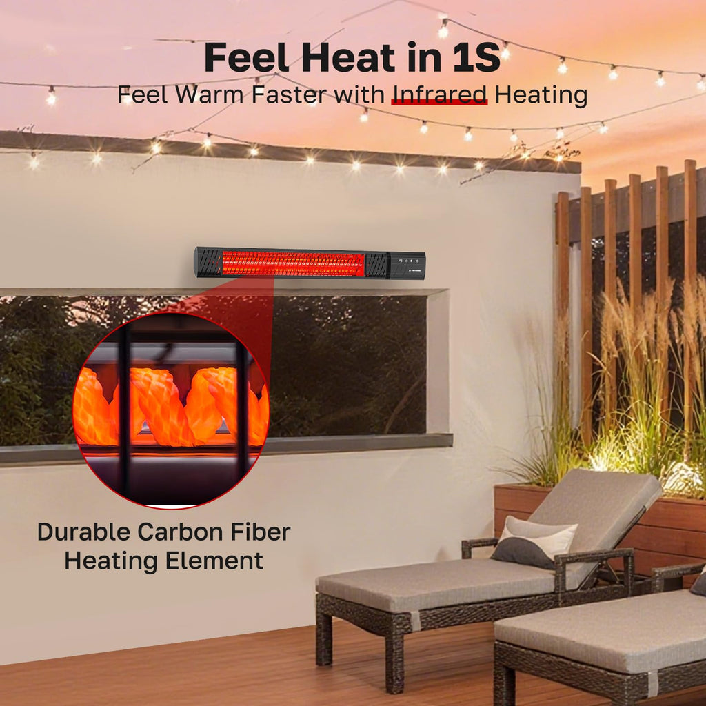 Infared Patio Heater for Outdoor, Electric 1500W IP65 Waterproof with Remote, 9 Heating Levels & 24H Timer for