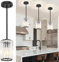 Black Pendant Light, Modern Crystal Pendant Lights Kitchen Island, Kitchen Island Lighting with Adjustable Height, UL