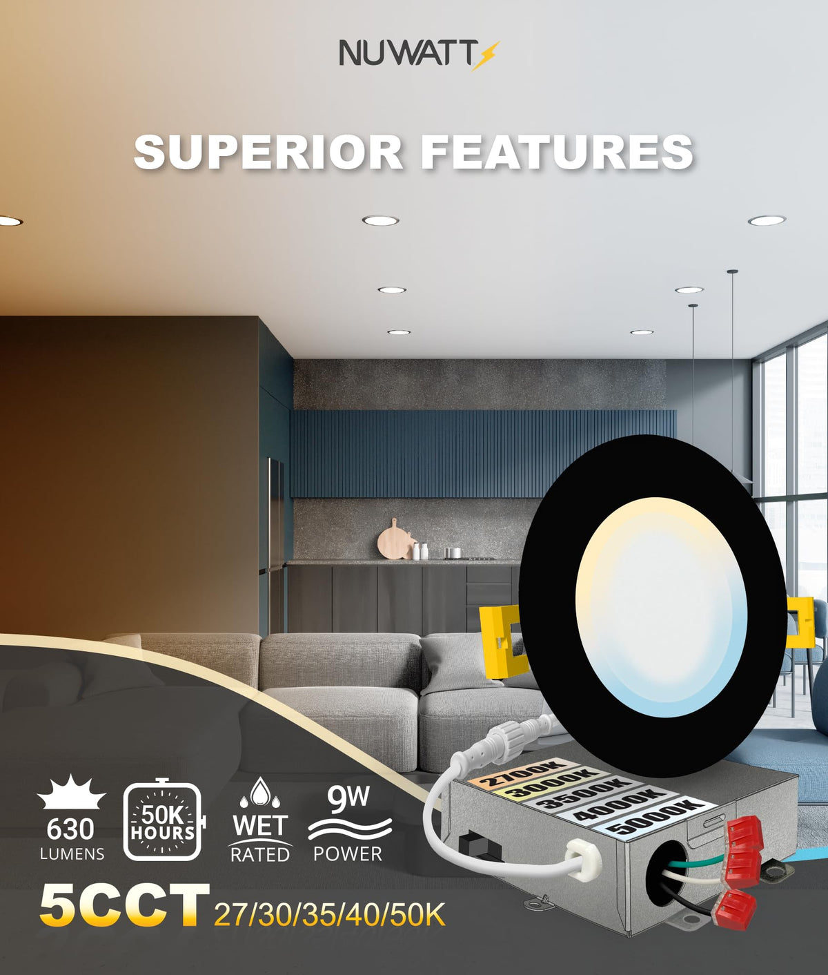 12 Pack 4 Inch LED Black Recessed Lights, 5CCT 2700-5000K, Dimmable