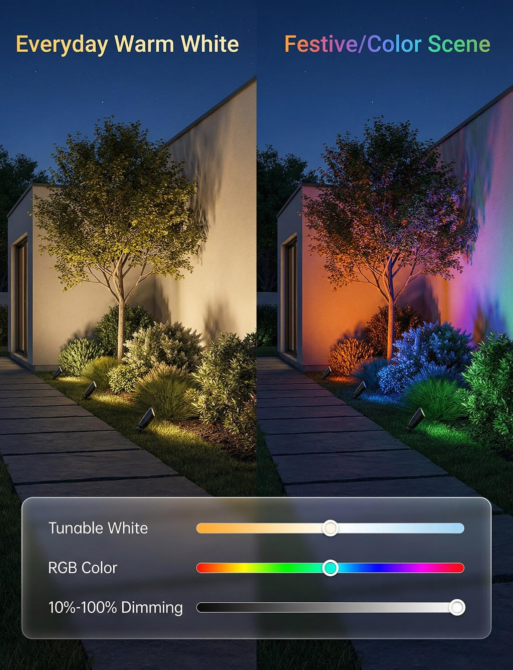 Smart RGBCW Landscape Spotlights, 12V Low Voltage Lights, 4 Pack