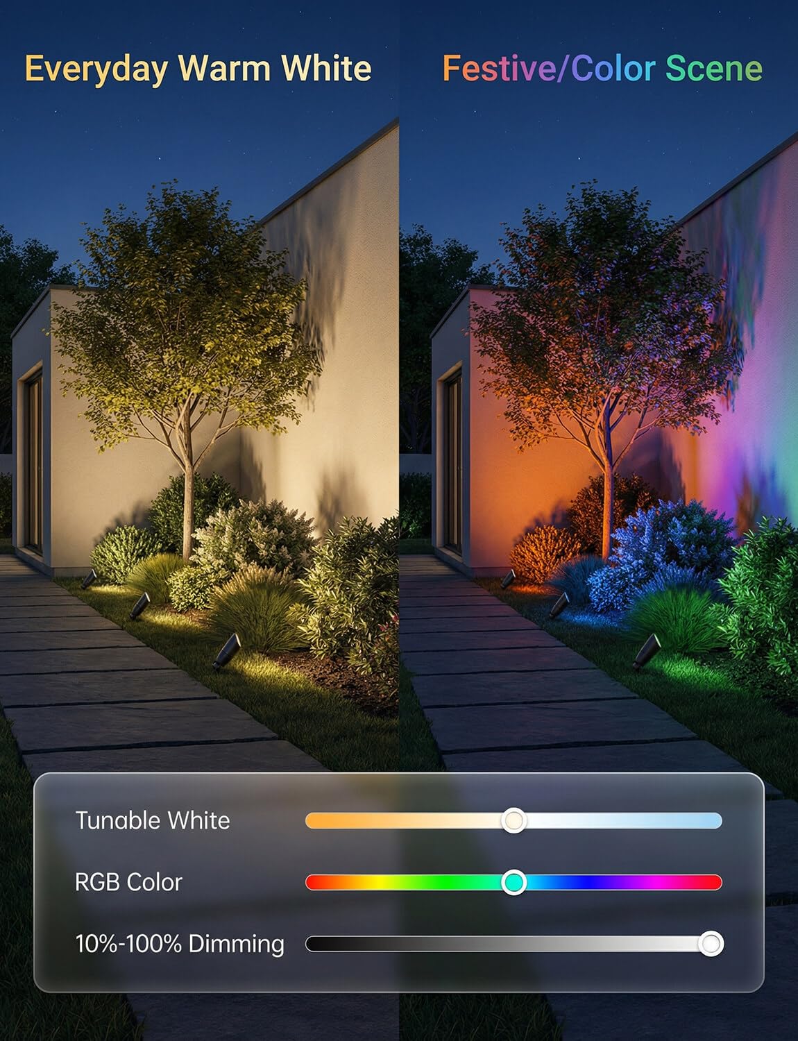 Smart RGBCW Landscape Spotlights, 12V Low Voltage Lights, 4 Pack