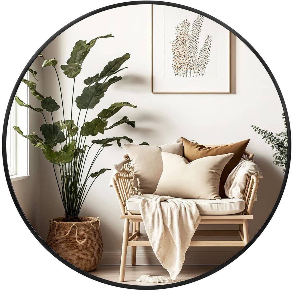 Black Round Mirror 20 Inch, Wall Circle Mirror, Matte Framed