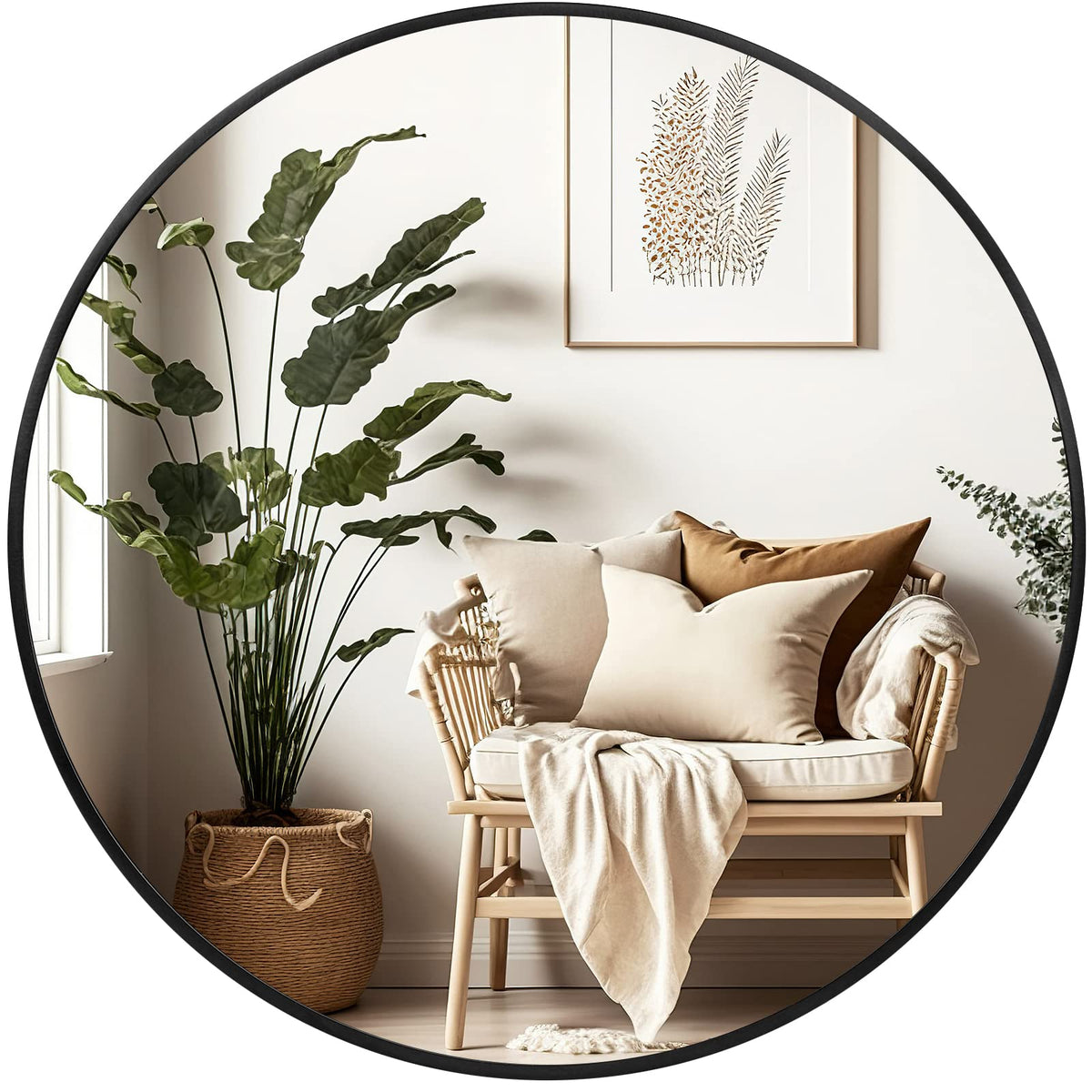 Black Round Mirror 20 Inch, Wall Circle Mirror, Matte Framed