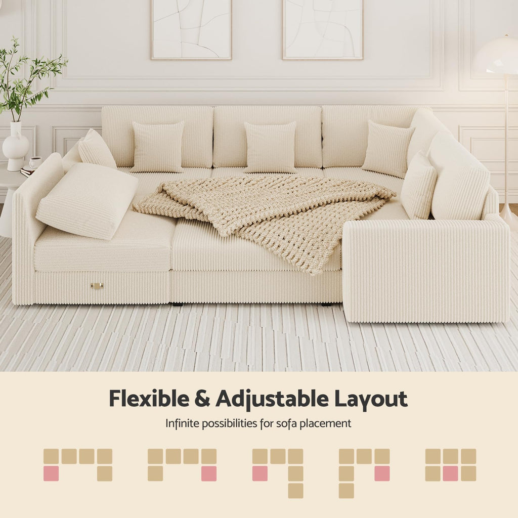 146" Modular Sectional Sofa, 6-Piece U-Shaped Couch with Ottoman