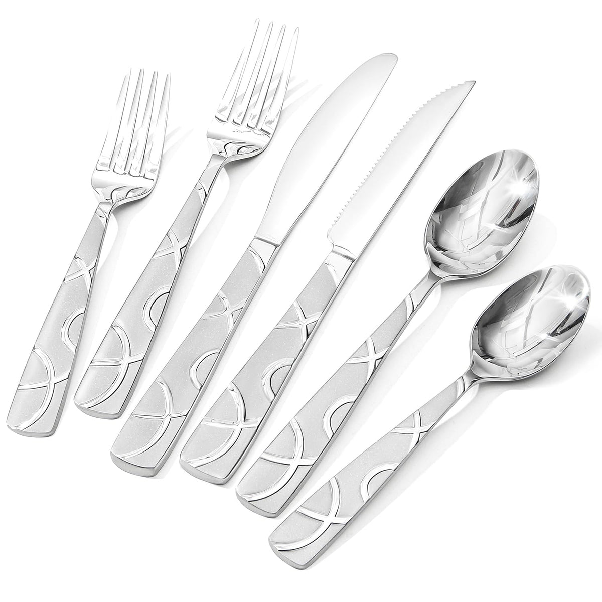 48PCS Stainless Steel Silverware Set with Steak Knives, Modern Flatware Set , Mirror Polished Cutlery Set with Forks