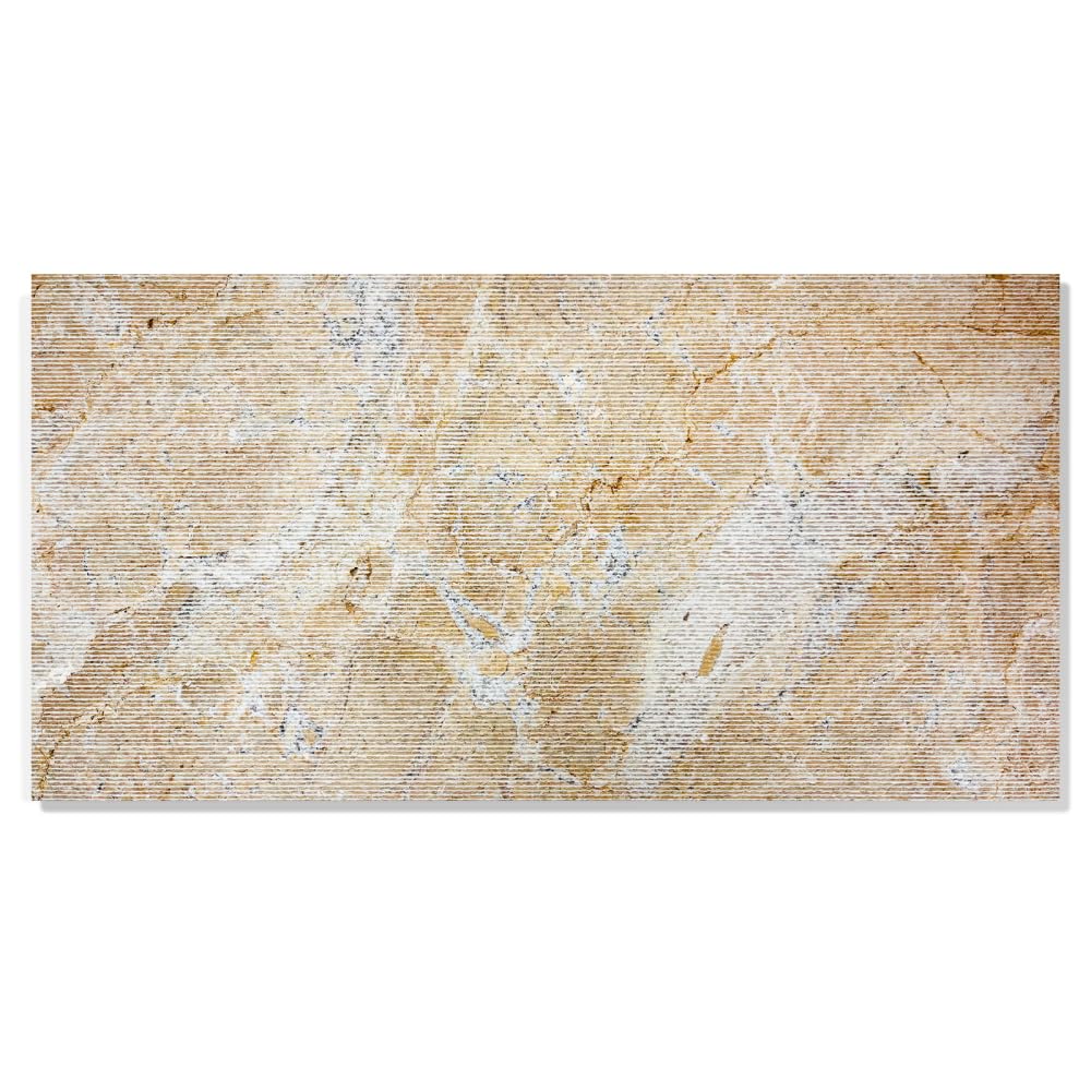 3D Fluted Natural Marble Tiles, 12 x 24 Inch, 4 Pieces, Gold Yellow Beige