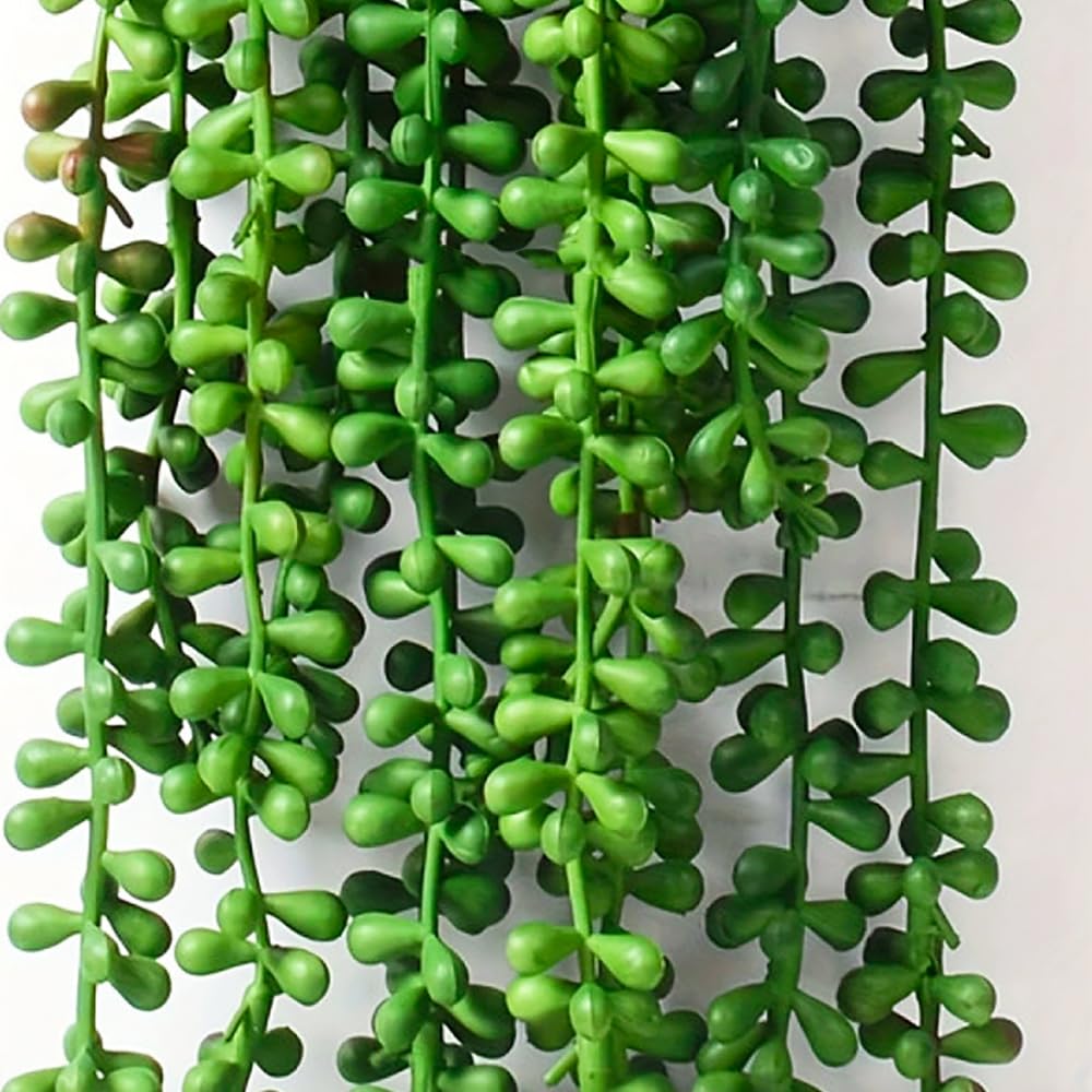 6pcsString of Pearls Plant Artificial Faux Hanging Succulents Hanging Greenery for Outdoor (6, Green)