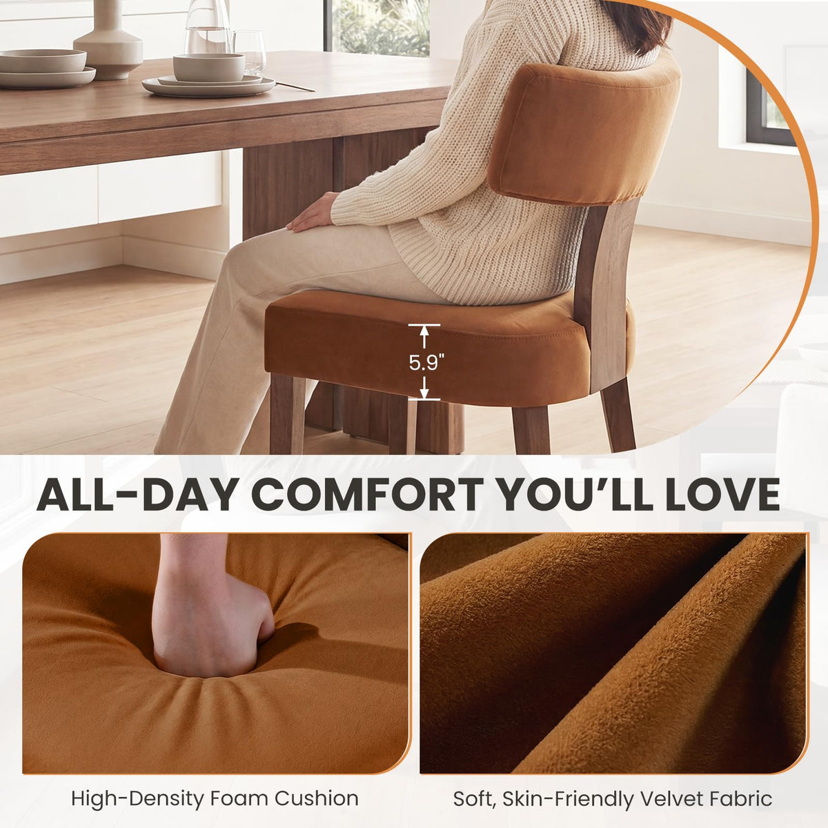Set of 6 Modern Dining Chairs, Farmhouse Velvet Upholstered Dining Room Chairs Kitchen Chairs Side Armless Chairs
