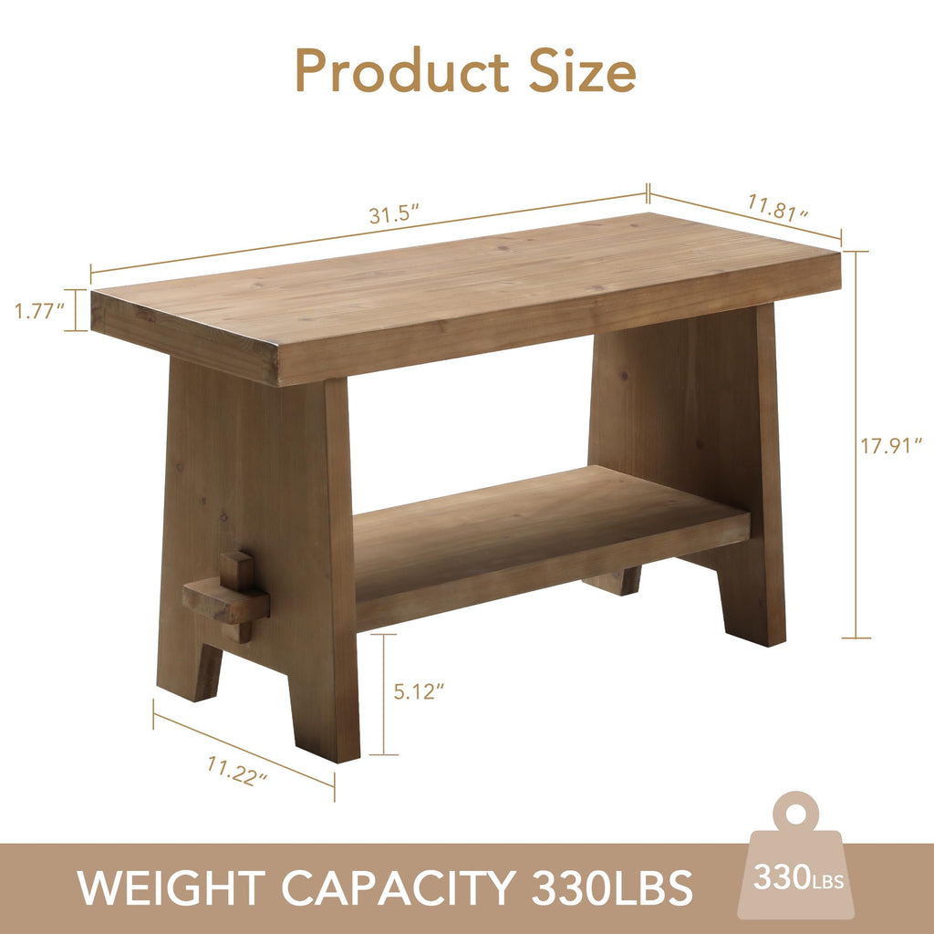Wood Entryway Bench - 31.5" Farmhouse Small Storage Bench, Indoor