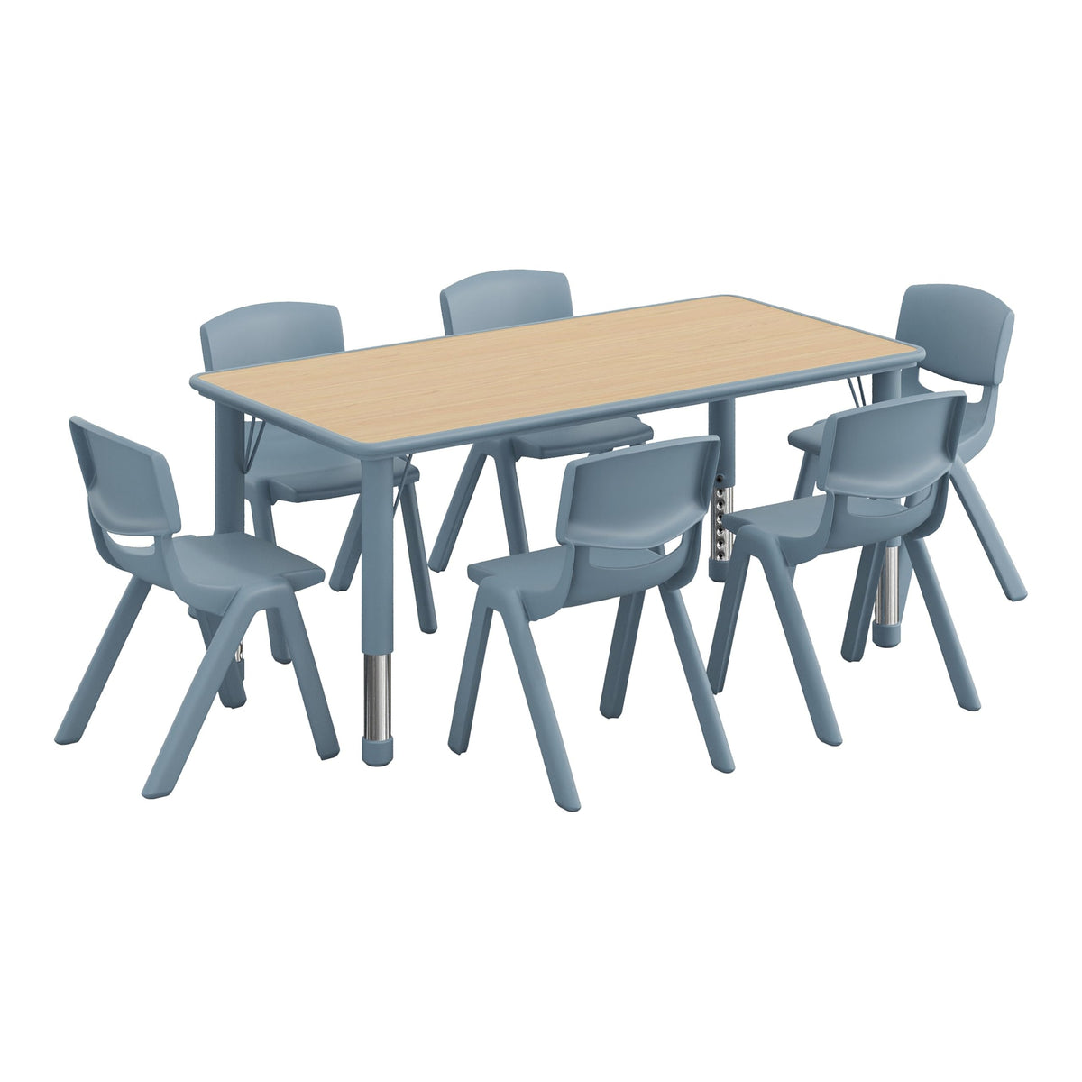 7-Piece Kids Activity Table and Chair Set, NAT/Dusty Blue