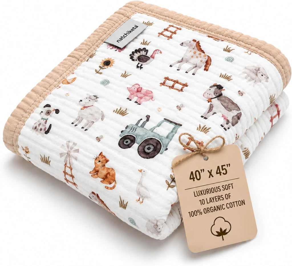 Organic Cotton Muslin Baby Blanket for Boys and Girls - Luxurious Soft Toddler Quilt for Swaddling - Gender Neutral