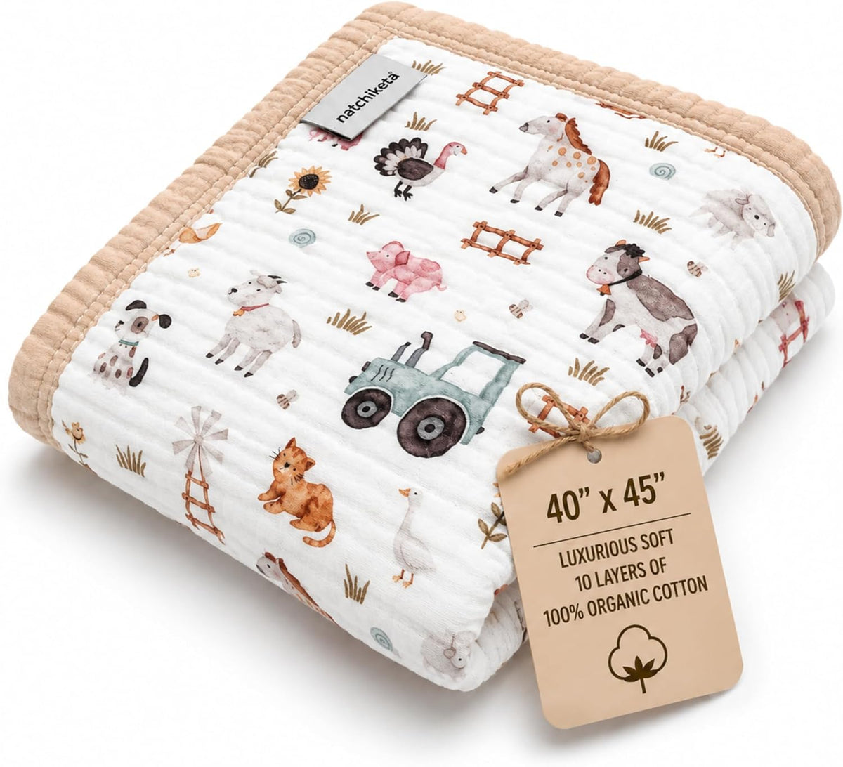 Organic Cotton Muslin Baby Blanket for Boys and Girls - Luxurious Soft Toddler Quilt for Swaddling - Gender Neutral
