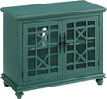 Elegant Small Spaces Accent Cabinet, Teal Green | Solid Wood, Glass Doors, Vintage Sideboard, Small TV Stand , Turned