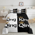King and Queen Crown Comforter Set Black White Couple Bedding Set for Adult Women Men,His Her Mr Mrs Quilt