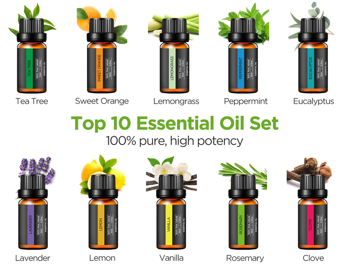 400ml Aromatherapy Essential Oil Diffuser 10 Oils Gift Set, Yellow