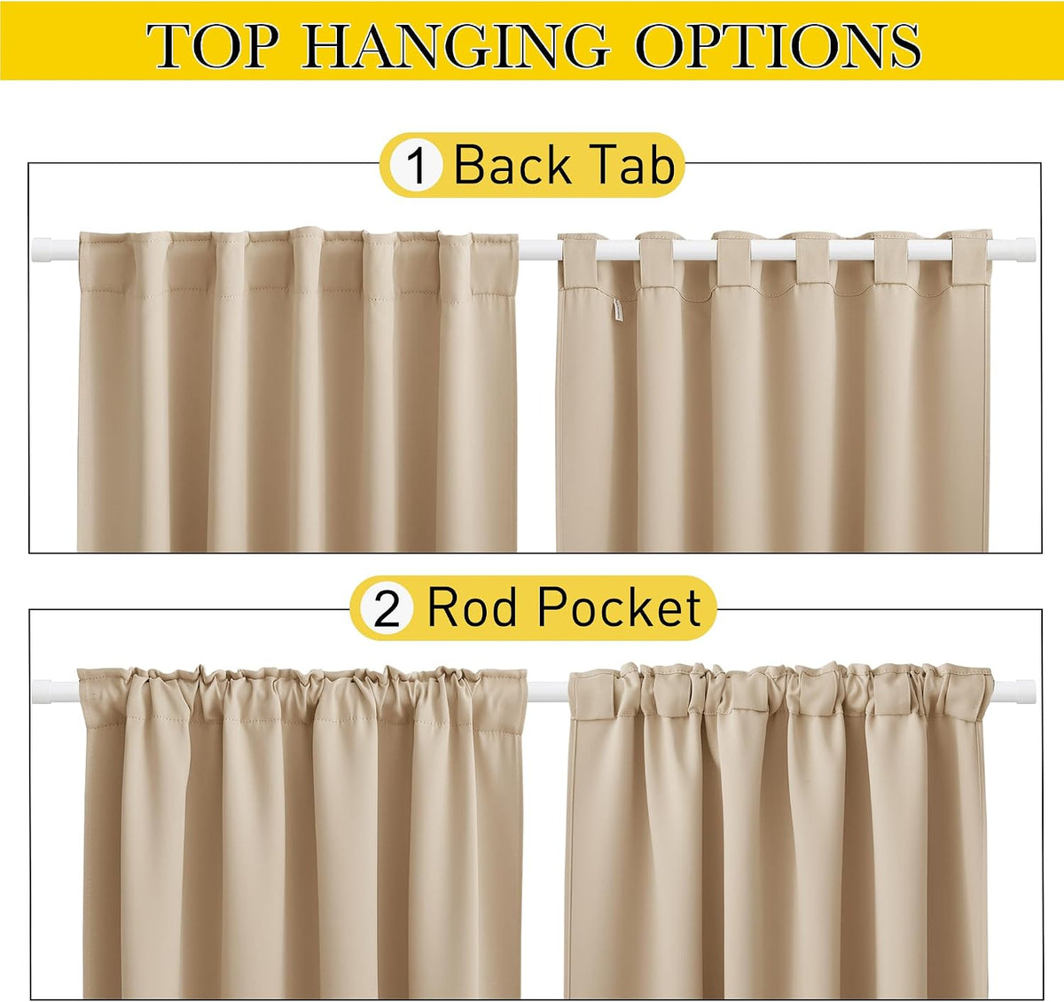 2 Panels Outdoor Curtains Waterproof Windproof W52 x L84 | Top & Bottom Fixed Weatherproof Gazebo Drapes with Free
