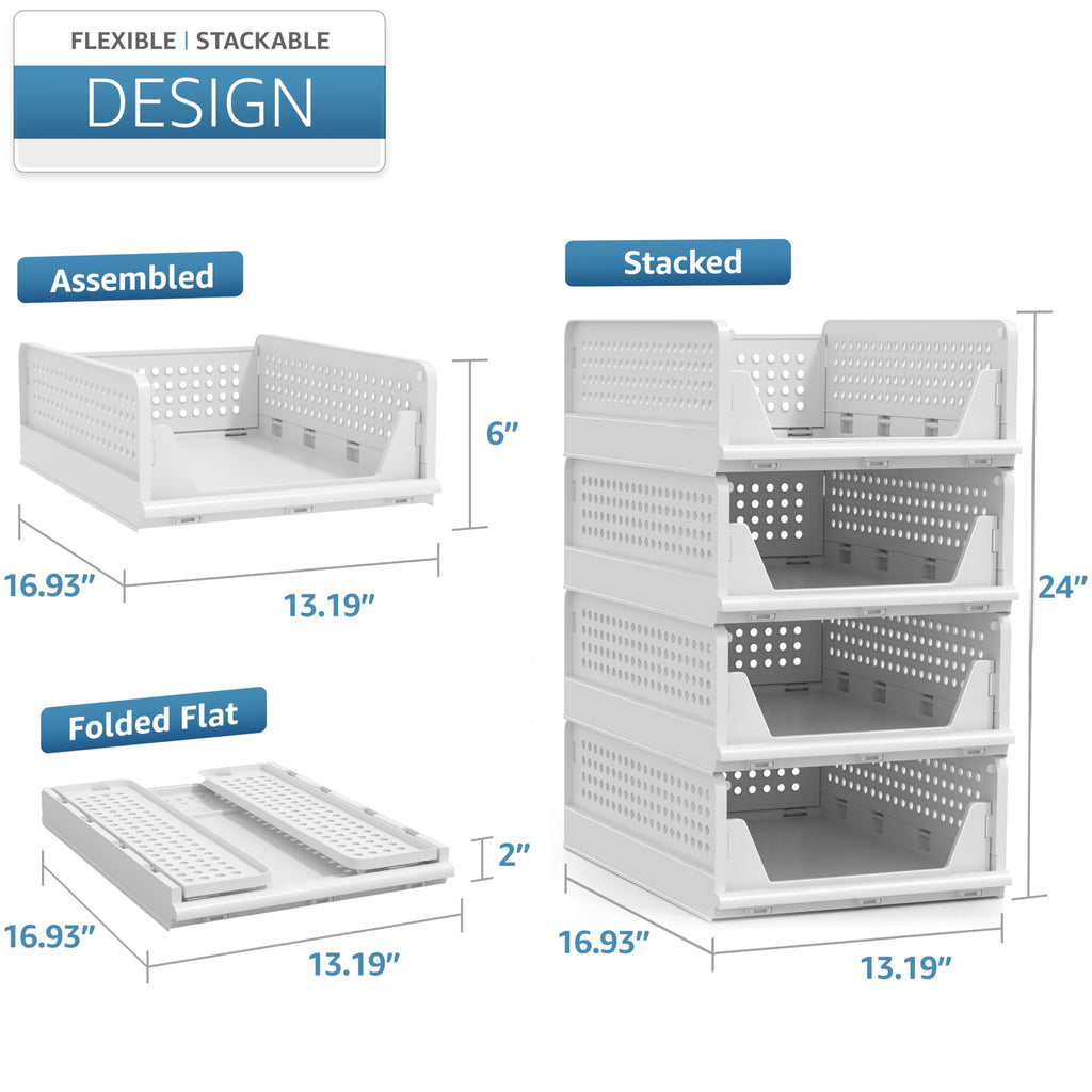 Stackable Closet Organizer, Open-Front Shelf Bins (4 Small)