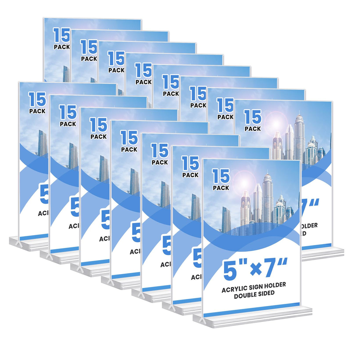 Acrylic Sign Holder, 5x7, 15 Pack Vertical Clear Table Menu Display, Double Sided, Plastic Stand, Suitable for