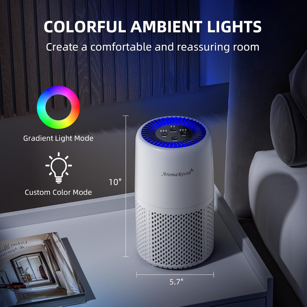 Air Purifier for Home Bedroom, H13 HEPA Air Filter For Smoke Pollen Dander Hair Smell Air Cleaner, 3-in-1 Filter with