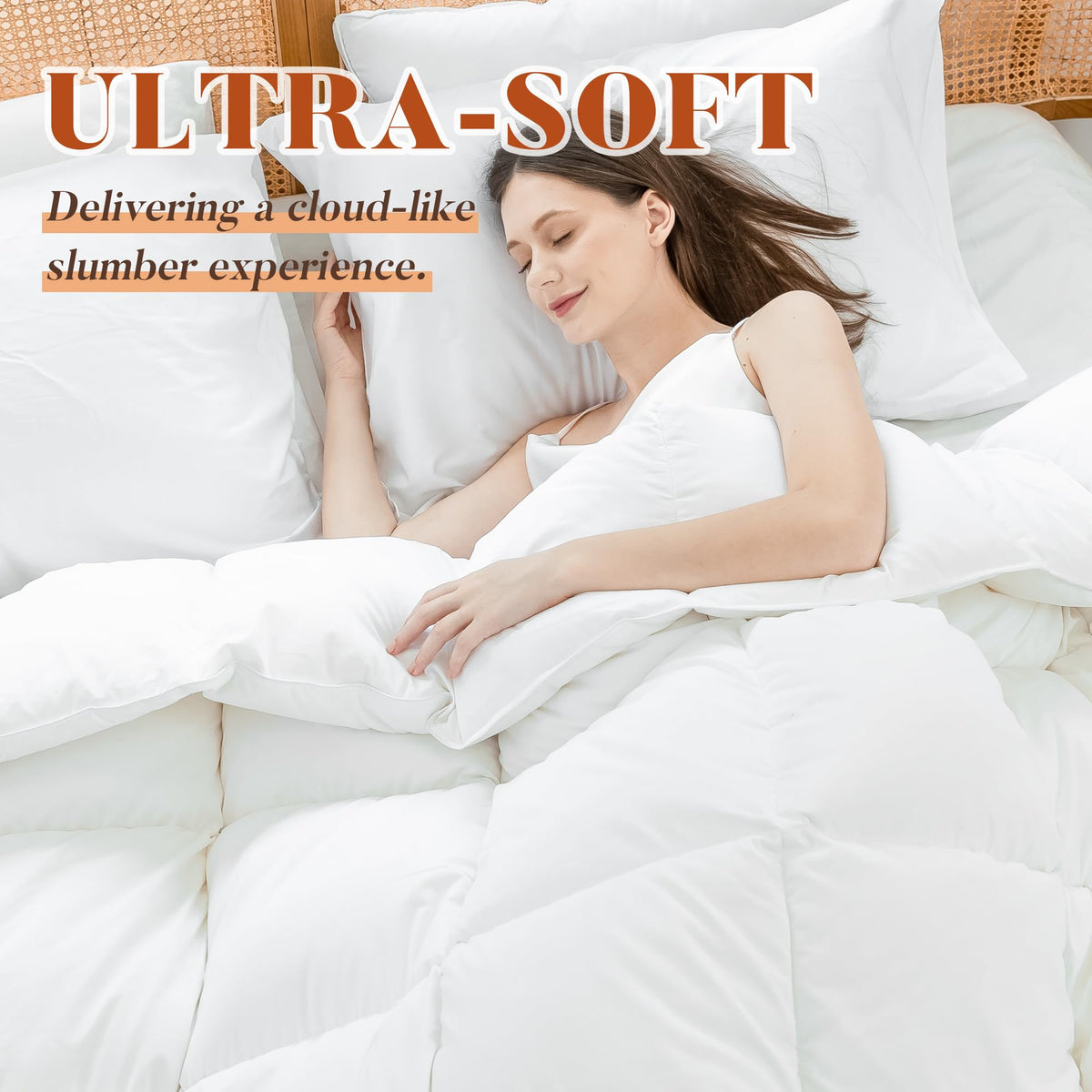 Feather Down Fiber Comforter Ultra Fluffy Duvet Insert, All Season White Cotton Cover Luxury Hotel Bed