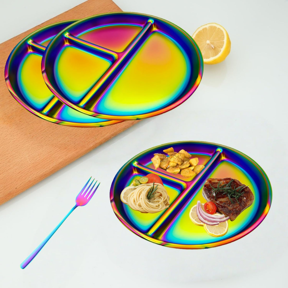 12-Piece Stainless Steel Rainbow Dinnerware Set for 4