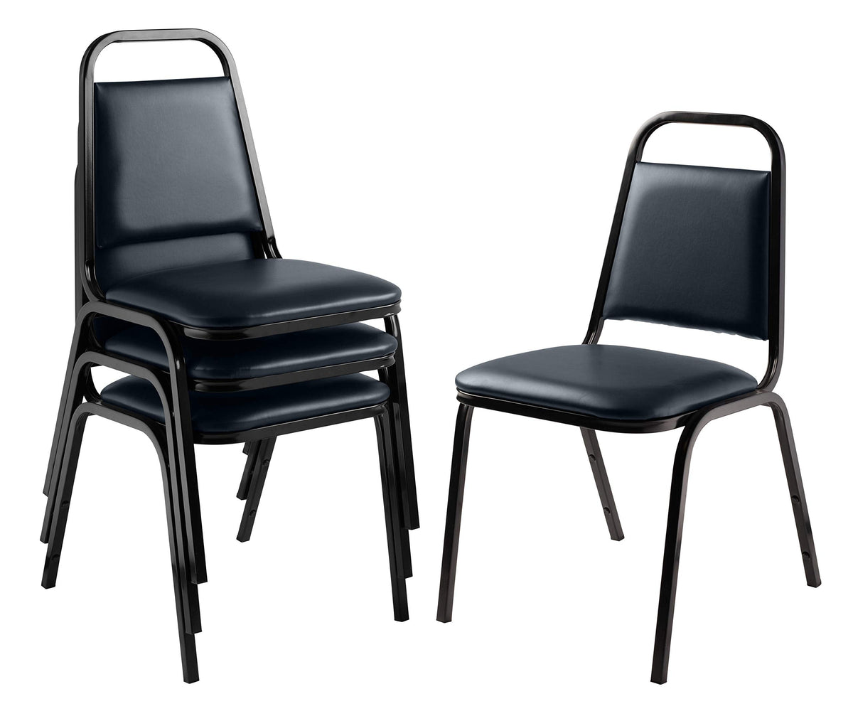 4 Pack) NPS Vinyl Upholstered Stack Chair, Midnight Blue Seat, Black Frame