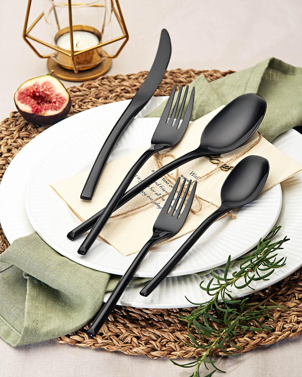 20-Piece Black Silverware Set for 4,Modern 18/10 Stainless Steel Flatware Set,Luxury Cutlery Set,Unique Utensils Set