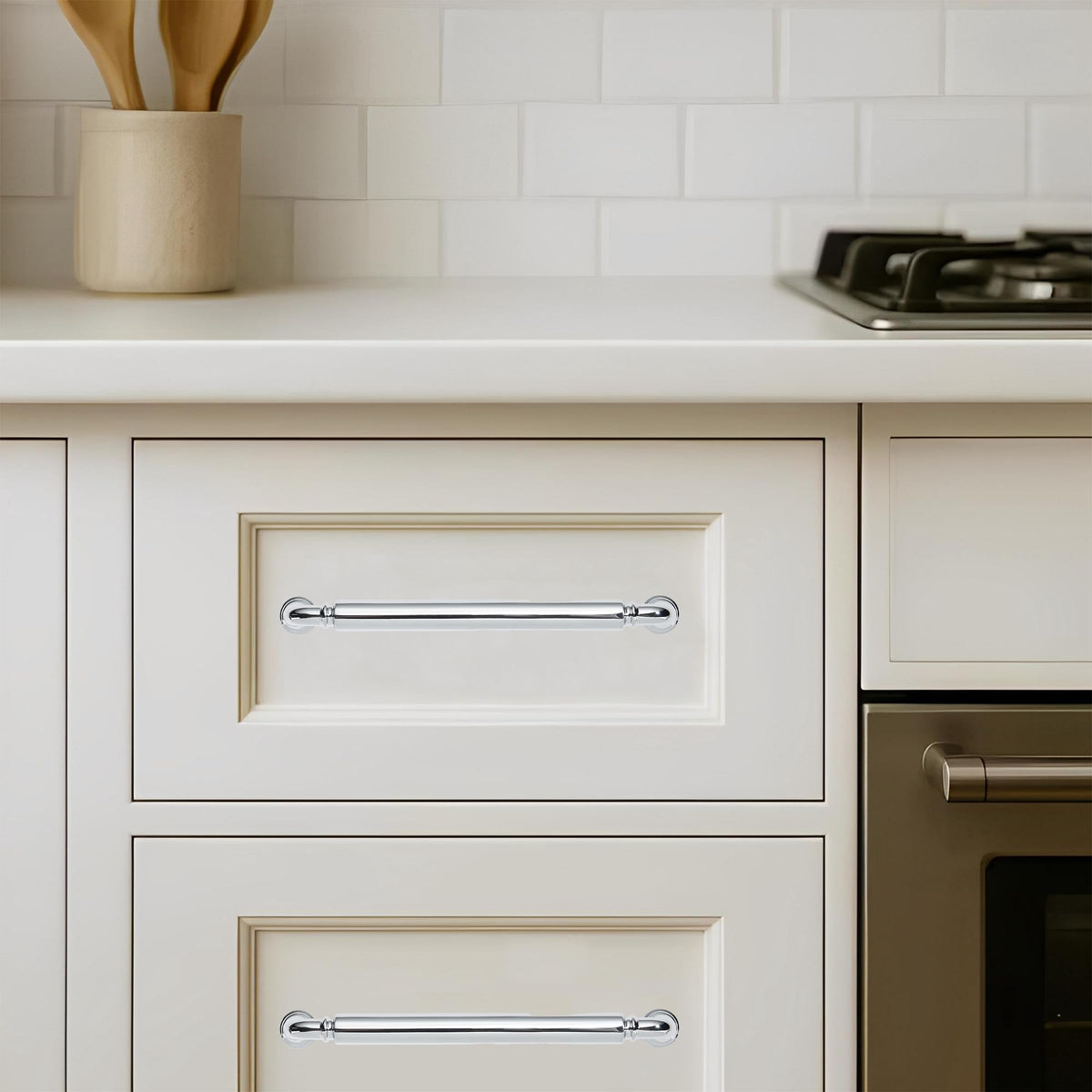 10-Pack Polished Chrome Heavy-Duty Solid Cabinet Pulls, 5 Inch (128mm) Hole Center, Drawer Pulls, Cabinet Hardware
