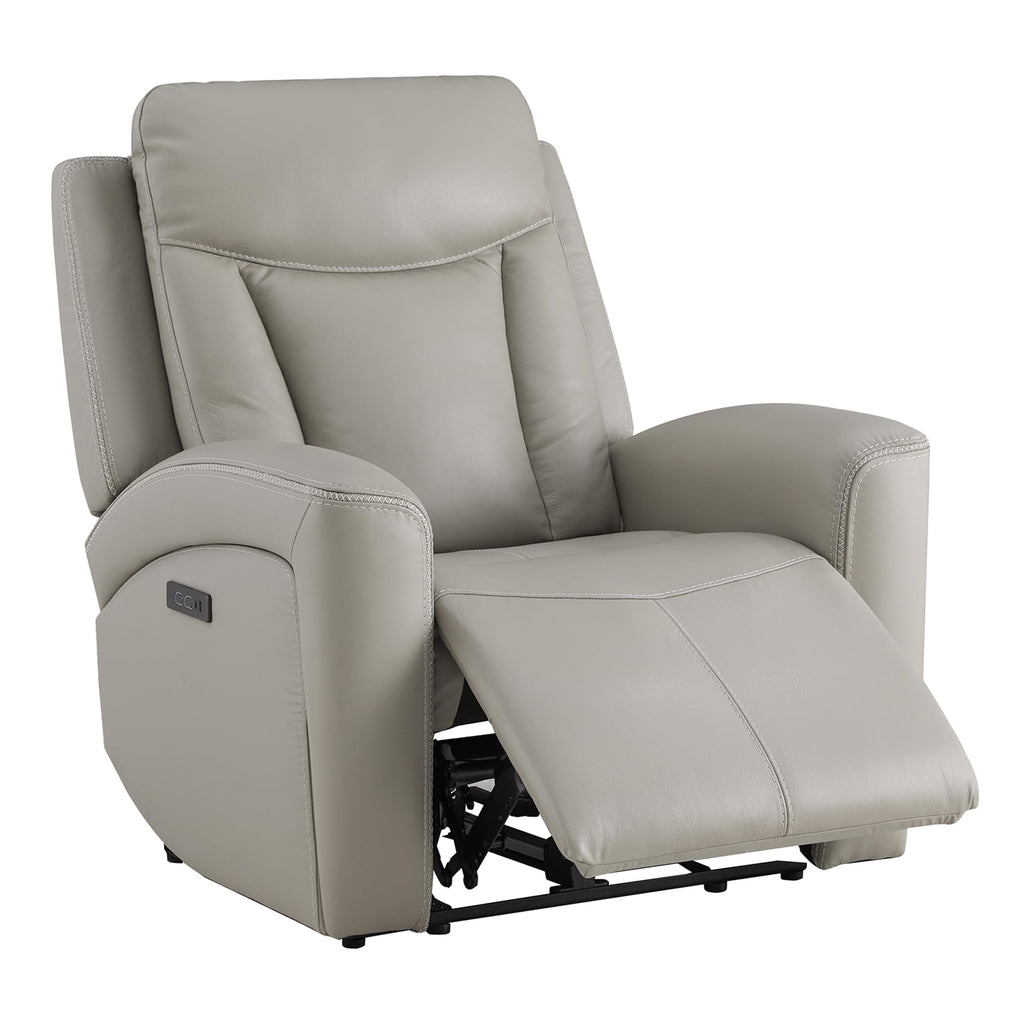 Genuine Leather Super Zero Gravity Power Recliner Chair, Light Gray
