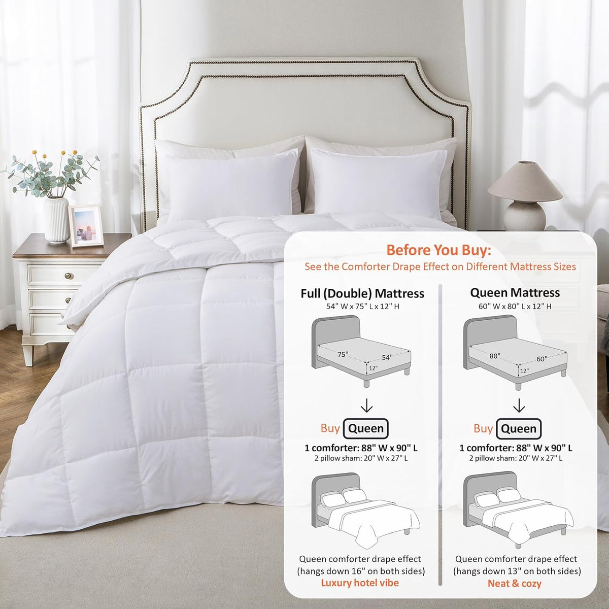 Queen Comforter Set, Reversible,Goose Down Alternative,All Season