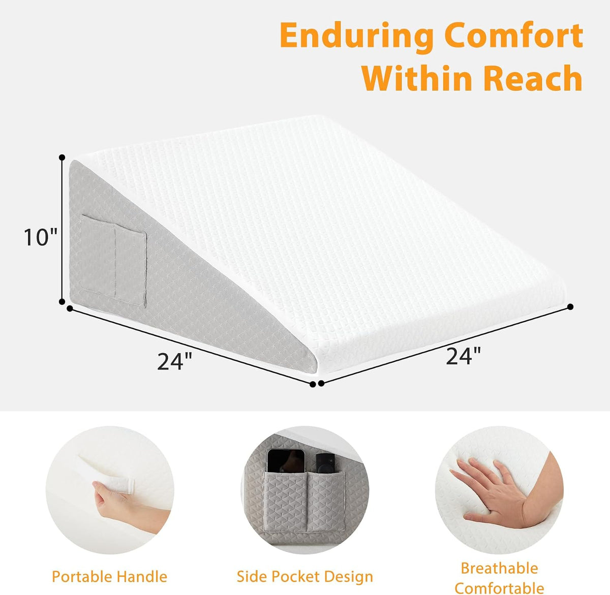 Wedge Pillow for Acid Reflux, Bed Wedge Pillow for Headboard 10", Pillow Wedge for Back Pain Relief, Post Surgery