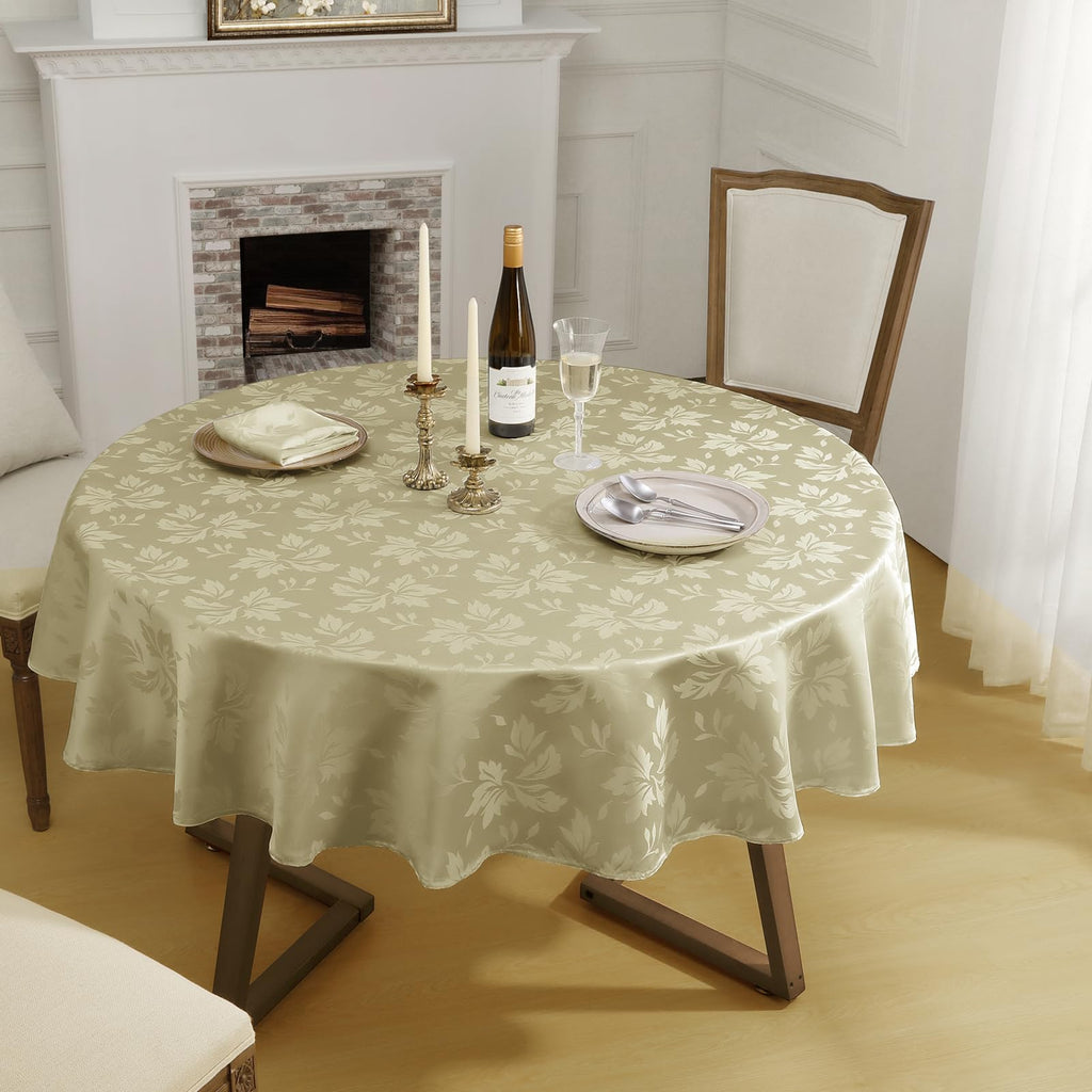 Jacquard Round Tablecloth 70 Inch, Beige