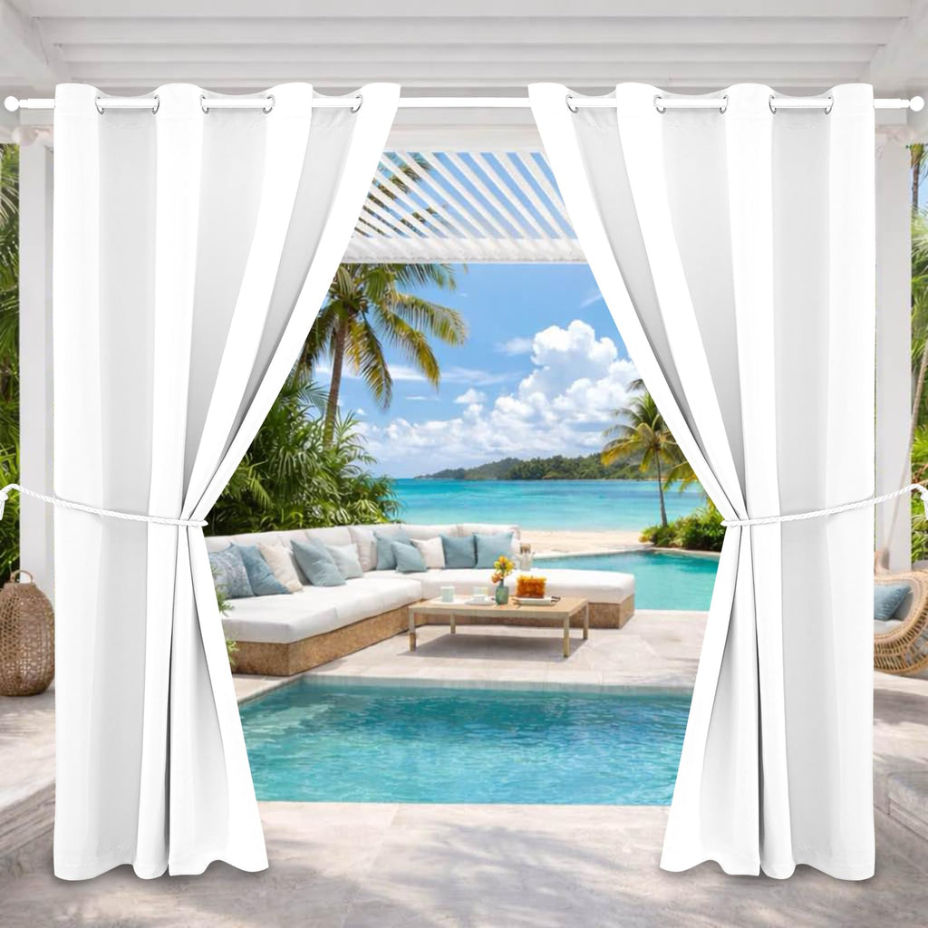 Patio Curtain Waterproof Darkening Thermal Insulated Indoor Curtains, Porch, Living Room, Pergola, Cabana, W52 x